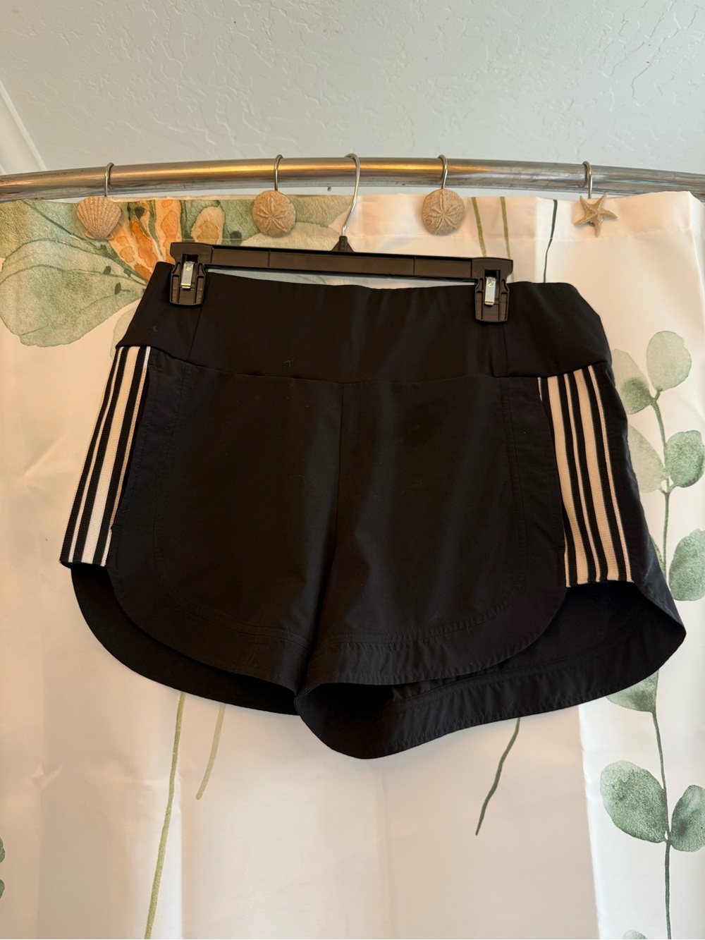 Athleta Black Athletic Shorts with Ivory Side Stripes